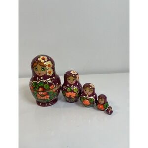 Vtg‎ Russian Nesting Dolls Matryoshka Nesting Dolls 5 Piece Set Wooden Purple